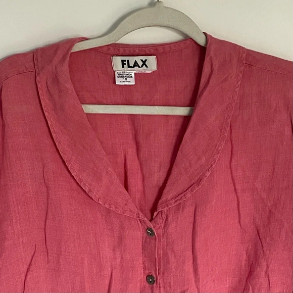 Flax Peter Pan collared 100% linen button down Blouse pink 29328 - Picture 2 of 10